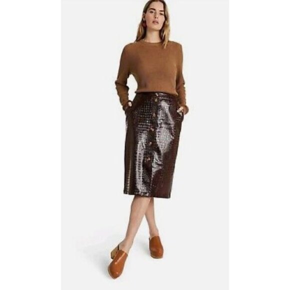 Rachel Comey X Target Dark Brown Faux Leather Snake Knee Length Pencil Skirt 2 - Picture 1 of 7